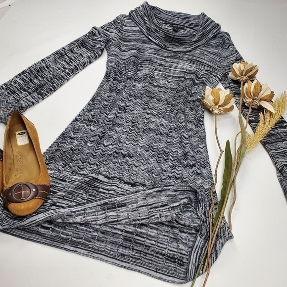 Style & Co. Grey Blk Stripe Cowl Neck Dress Small - Picture 5 of 12